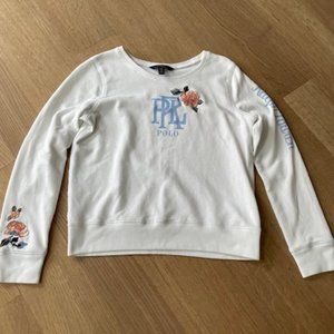 Ralph Lauren Crewneck, White Roses, Kids XL (fits most small women/women's XS)